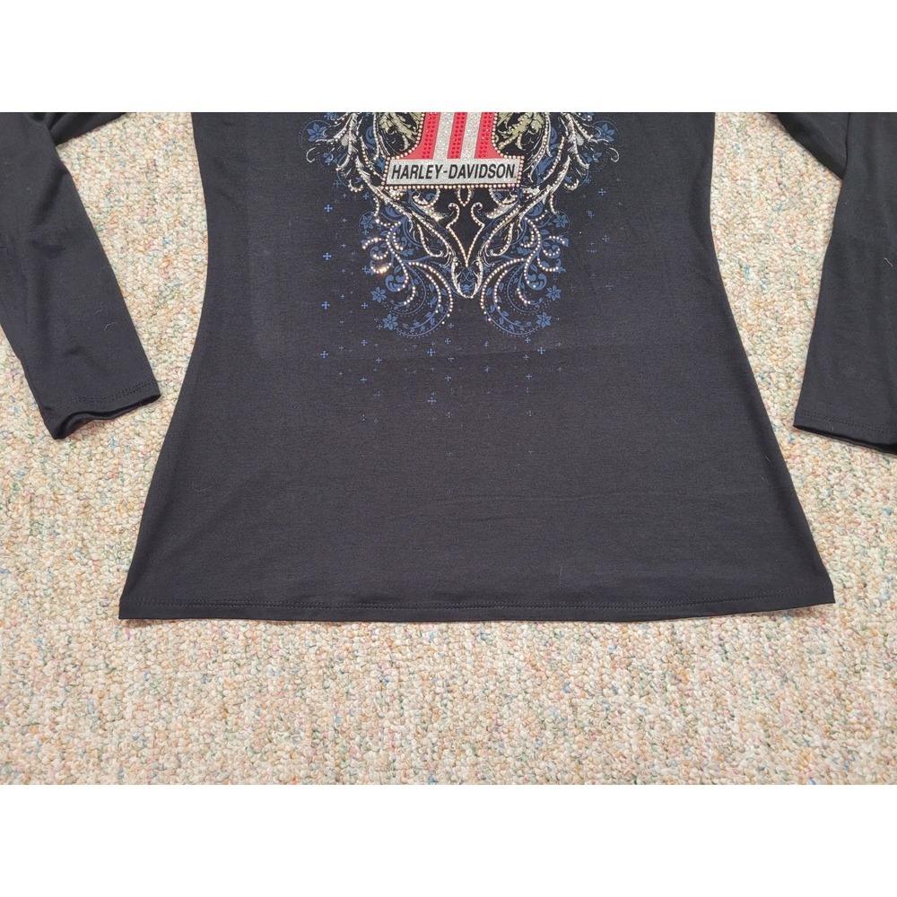 Harley Davidson Shirt Women Large Black Motorcycle Rider Biker Wings Chopper NWT - Picture 4 of 15